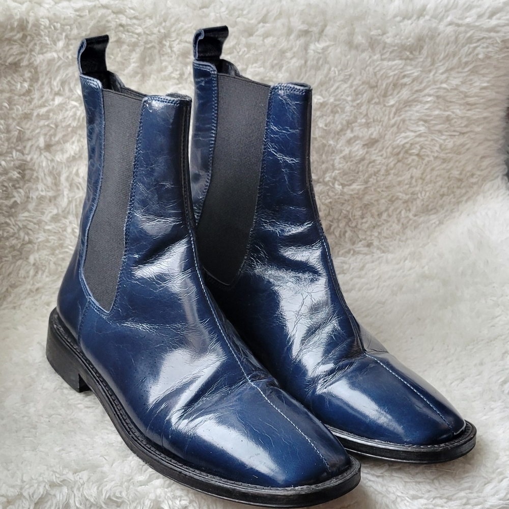 🔥🔥MADE IN SPAIN L'INTERVALLE Women's Navy Ankle Boots Barely Worn